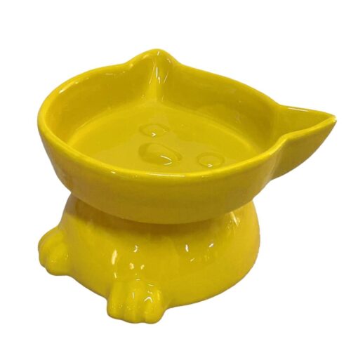 SamPaws Porselen Kedi Figürlü Yüksek Mama Kabı